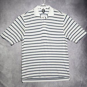 FootJoy Men's XL Golf Polo‎ Shirt White Blue Striped Short Sleeve FJ Logo